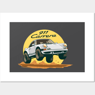 car 911 carrera offroad rally dakar white black Posters and Art